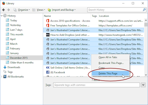Dialog: Library - page selected (Firefox 46)