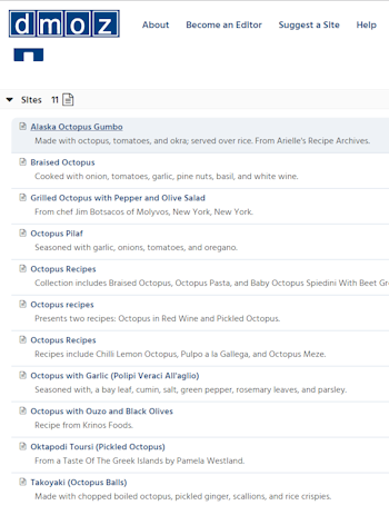 DMOZ - Octopus category in Cooking