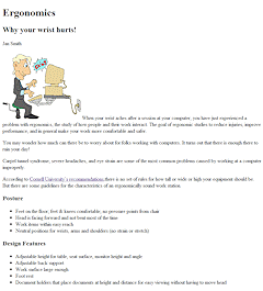 Ergonomics page after adding HTML tags (browser)