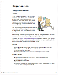 Ergonomics web page version 3 - print preview (Chrome)