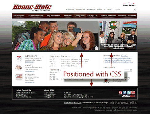 Example of using CSS to position parts of a page