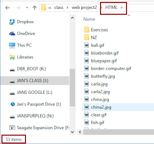 File Explorer showing contents of HTML folder