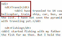 TAB indents the first DD tag.
