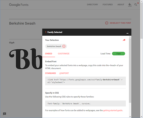 Google Web Fonts: Berkshire Swash code to use