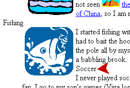 Text: boat and fish images inserted, aligned, spaced