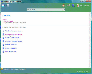 Help: Getting started : If you are new to Windows - the basics