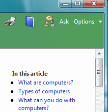 Bookmarks to sections of a Help article