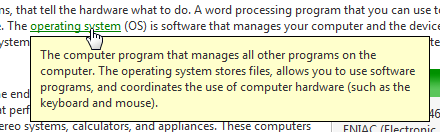 Definition screen tip in a Help article 