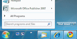 Menu: Start (cropped) Win7
