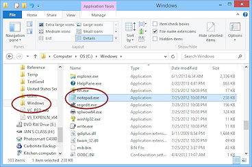 File Explorer: notepad.exe (Win8)