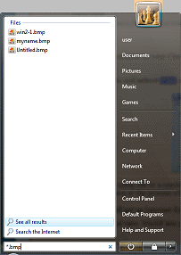 Start menu after search for *.bmp (Vista)