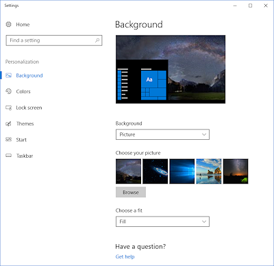 Dialog: Settings > Personalize > picture background (Win10CU)