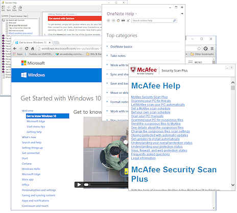 Examples of Help windows
