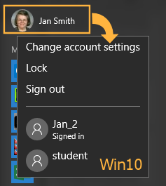 Menu: Start > User (Win10)
