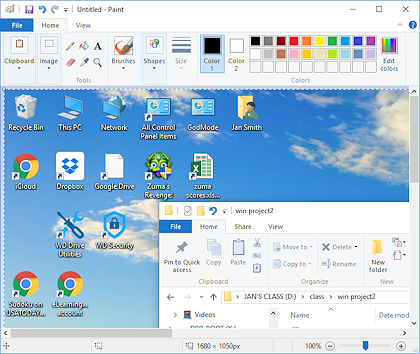 Paint with the pasted image from PrintScreen (Win10)