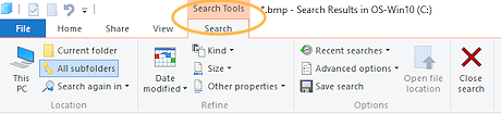 Ribbon: Search Tools: Search (Win10)