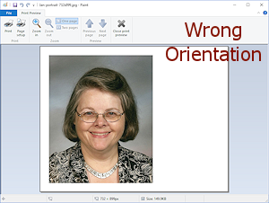 Example: Print error - landscape orientation (Win10)