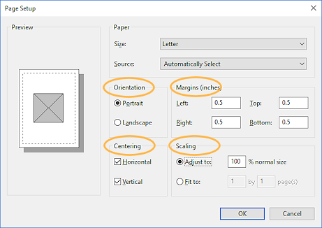 Dialog: Page Setup in Paint (Win10)