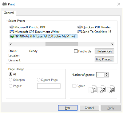 Dialog: Print (Win10)