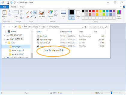 Paint with image of part of the captured image and labeled with name and win2-1 (Win10)