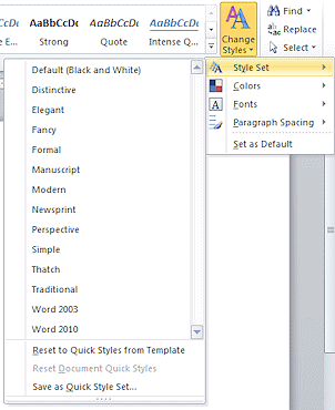 Button: Change Style Set (Word 2010)
