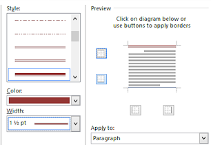 Dialog: Borders - double red line- top (Word 2013)