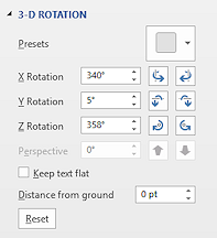 Pane: Format Shape > 3D Rotation (Word 2013)