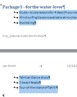 Package 1 list as bullets