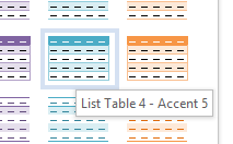 Table Style: List Table 4, Accent 5 (Word 2013)