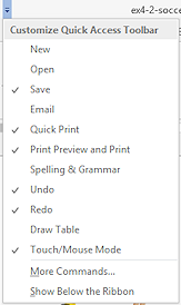 Button: down arrow - list open -Quick Access bar (Word 2013)