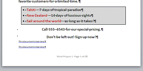 Flyer is back to one page (Word 2010)