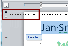 Ruler: Bottom Margin of header dragged to top of page (word 2010)