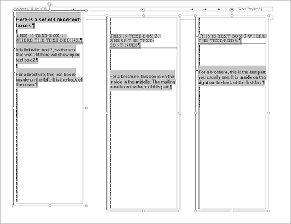 Brochure page 2 with temporary text selected