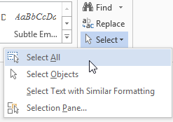 Button: Select > Select All (Word 2013)