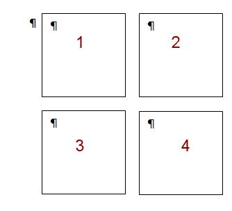 4 Text Boxes in 2 rows of 2 (Word 2010)
