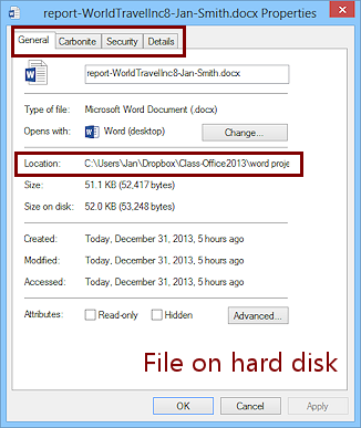 Dialog: Properties - file on hard disk (Win8)