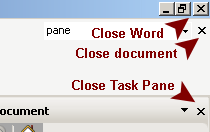 Three Close buttons - Word, document, task pane