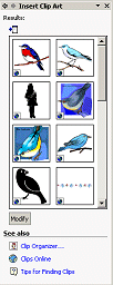 Pane: Results - search for Clip Art