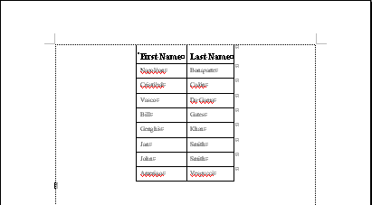 Table after centering on page and aligning text vertical center