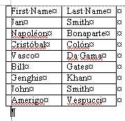 Table - header row added - too narrow for text