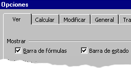 Diálogo: Opciones | Ver | Barra de fómulas y Barra de estado