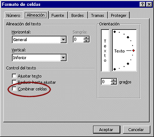 Diálogo: Formato celdas - Alineación
