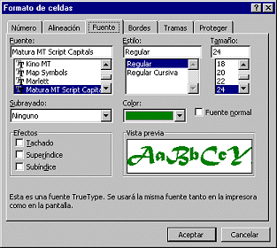 Diálogo: Formato de celd : Fuente con nuevo formato