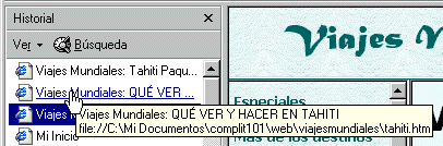 History pane- popup URL
