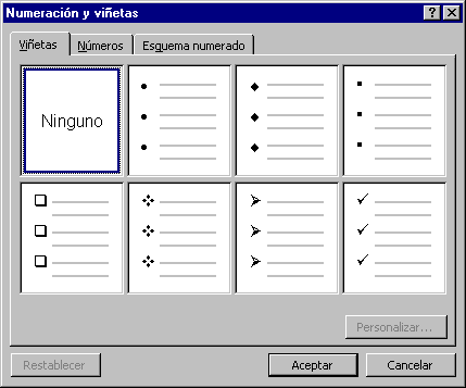 Diálogo: Numeración y viñetas