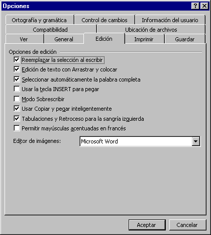 Diálogo: Opciones - Edición