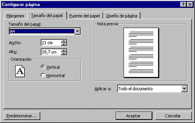 Diálogo: Configuar Página - Tamaño del papel
