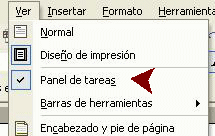 Menú: Ver | Panel de tareas