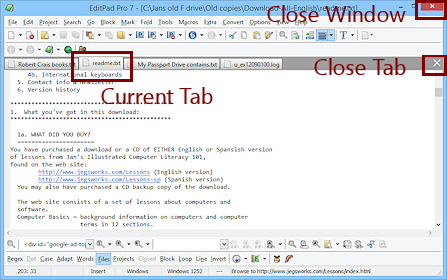 Example of a window with document tabs and separate X buttons (Edit PadPro on Win8.1)