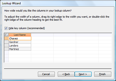 Dialog: Lookup Wizard - page 5 (Access 2007)